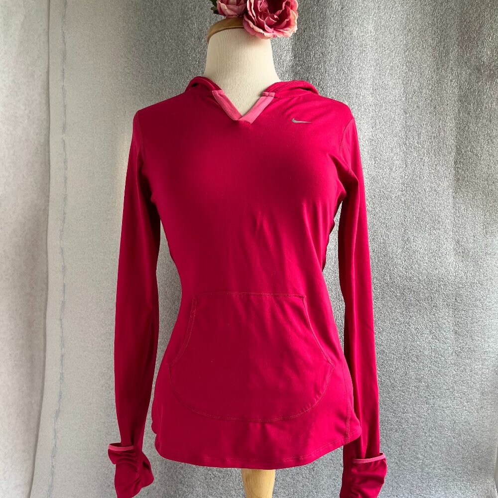 Women's Nike Dri-Fit Pink Running V-neck Hood Long Sleeve Pullover Size S
